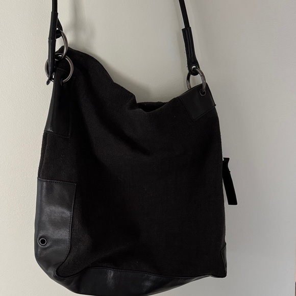Sarah Pacini Handbags - Sarah Pacini Black Canvas and Leather Shoulder Bag